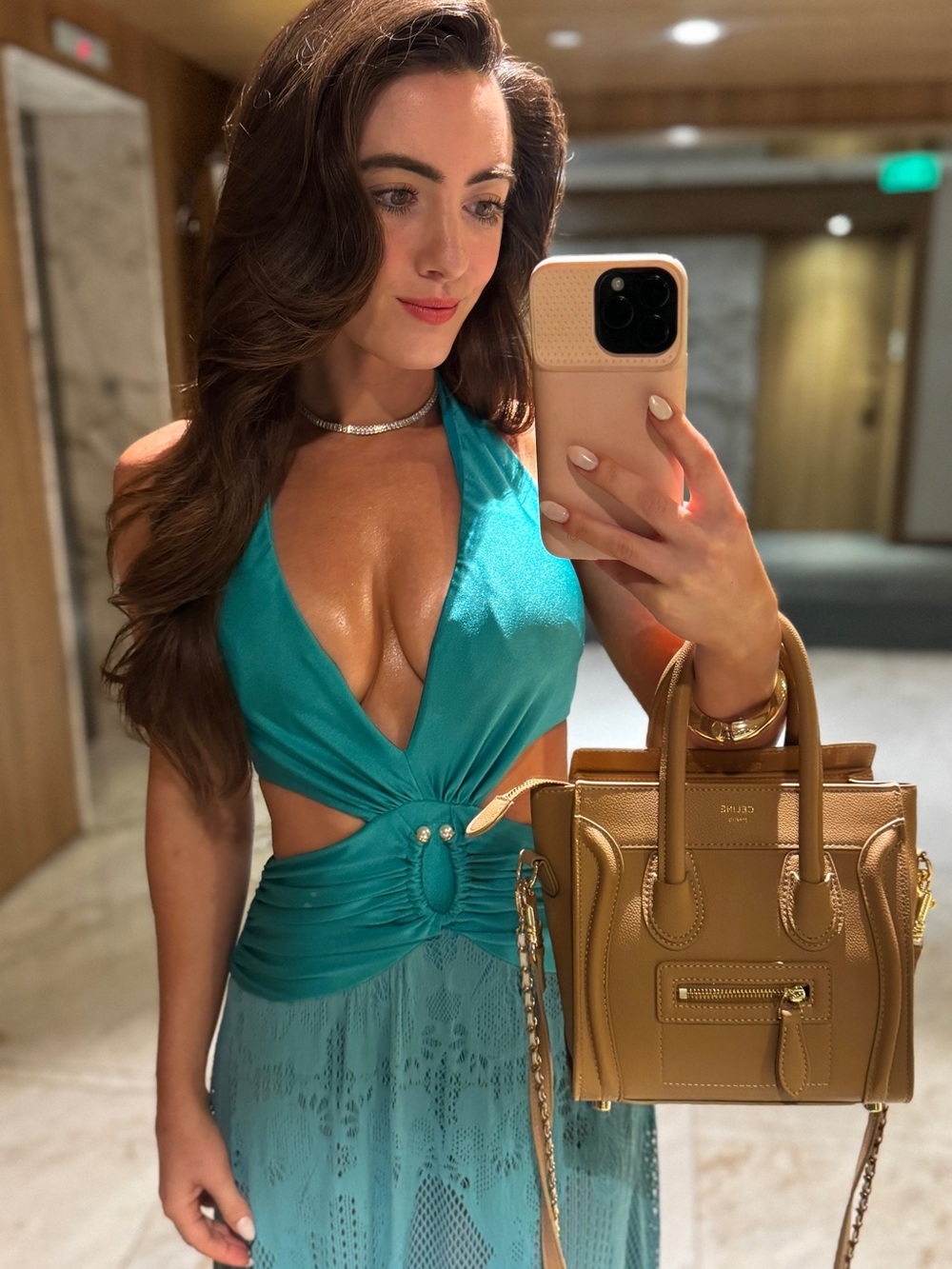 Turquoise Cutout Halter Maxi Dress - Unbranded